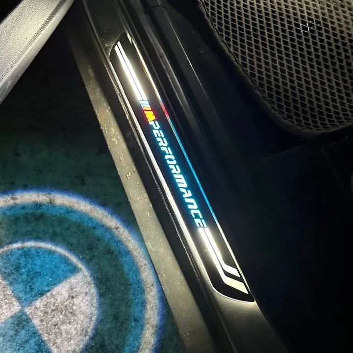 Illuminated LED Door Sill Tread Plates BMW X5 E70 2006-2013 With M Perfomance Logo BMW Led Door Sills opdesign