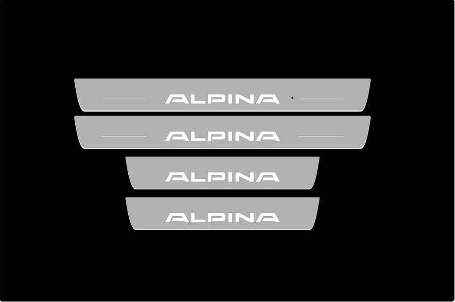 BMW 5 E39 1995+ illuminated entry guards in stainless steel with Alpina logo