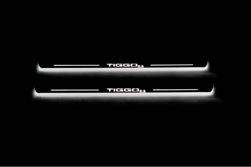 LED door sill plates for Chery Tiggo 8 2018+ stainless steel with Tiggo 8 logo