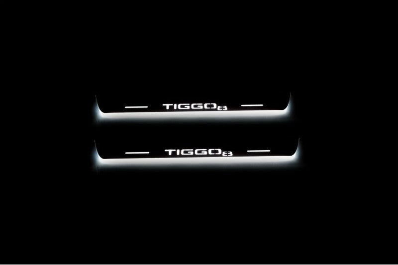 stainless steel LED door sill plates with Chery Tiggo 8 2018+ with Tiggo 8 logo