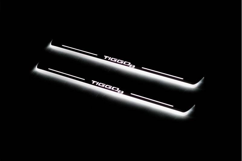 LED door sill plates stainless steel Chery Tiggo 8 2018+ with Tiggo 8 logo