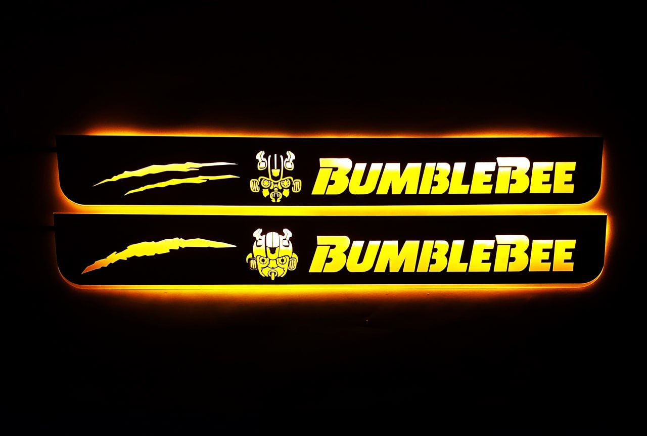 Chevrolet Camaro VI 2016+ stainless steel LED door sill plates with BumbleBee logo