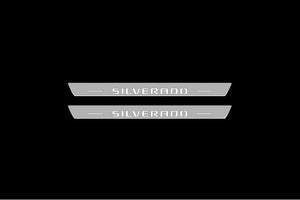 Illuminated LED Door Sill Tread Plates Chevrolet Silverado III 2014-2019 With Silverado Logo Chevrolet Led Door Sills opdesign