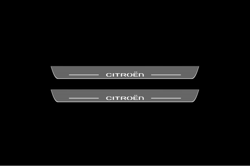Citroen C5 II 2008+ illuminated entry guards in stainless steel with Citroen logo