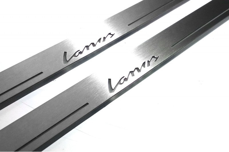 LED door sill plates Daewoo Lanos 1997+ in stainless steel with Lanos logo
