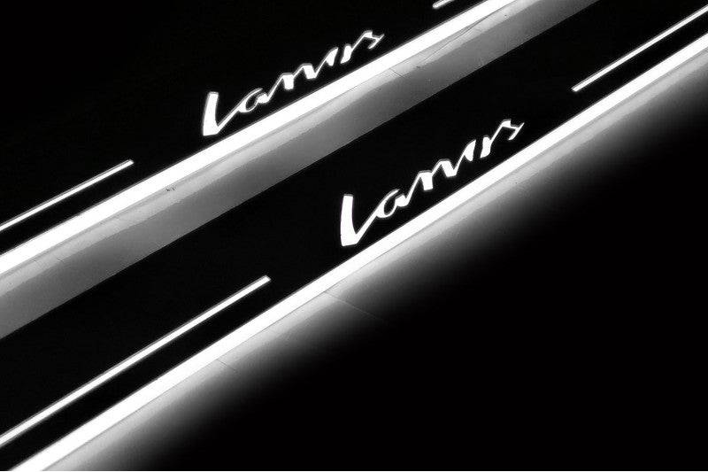 Daewoo Lanos 1997+ LED door sill plates stainless steel with Lanos logo