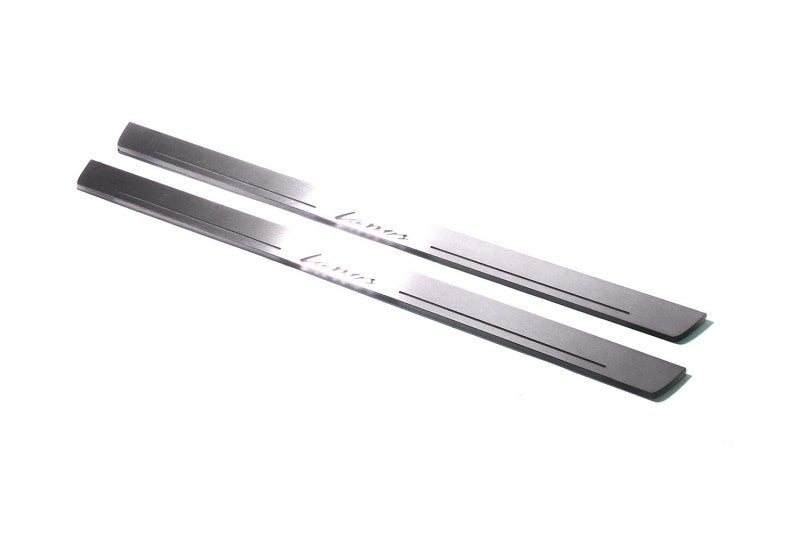 Daewoo Lanos 1997+ LED door sill plates in stainless steel with Lanos logo