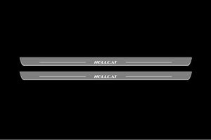 Illuminated LED Door Sill Tread Plates Dodge Challenger 2008-2023 With HELLCAT Logo Dodge Led Door Sills opdesign