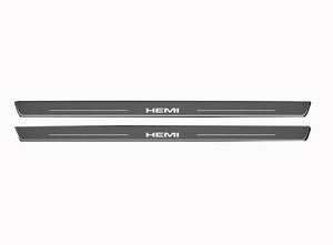 Illuminated LED Door Sill Tread Plates Dodge Challenger 2008-2023 With HEMI Logo (Type 3) Dodge Led Door Sills opdesign