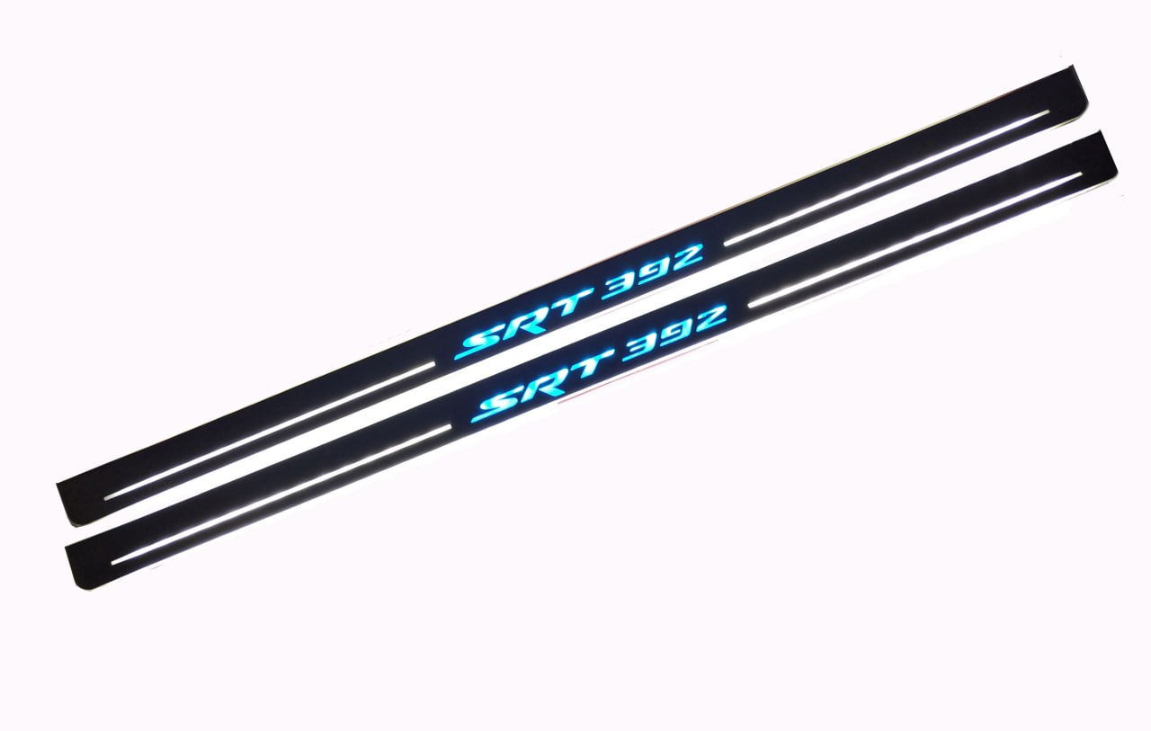 Illuminated LED Door Sill Tread Plates Dodge Challenger 2008-2023 With SRT 392 Logo Dodge Led Door Sills opdesign
