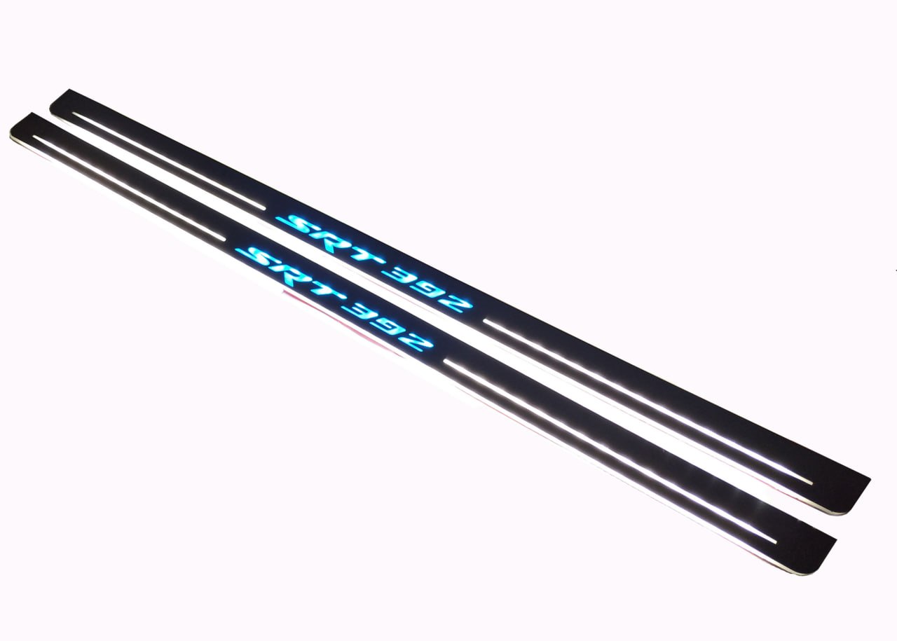 Dodge Challenger 2008+ entry guards in stainless steel with SRT 392 logo