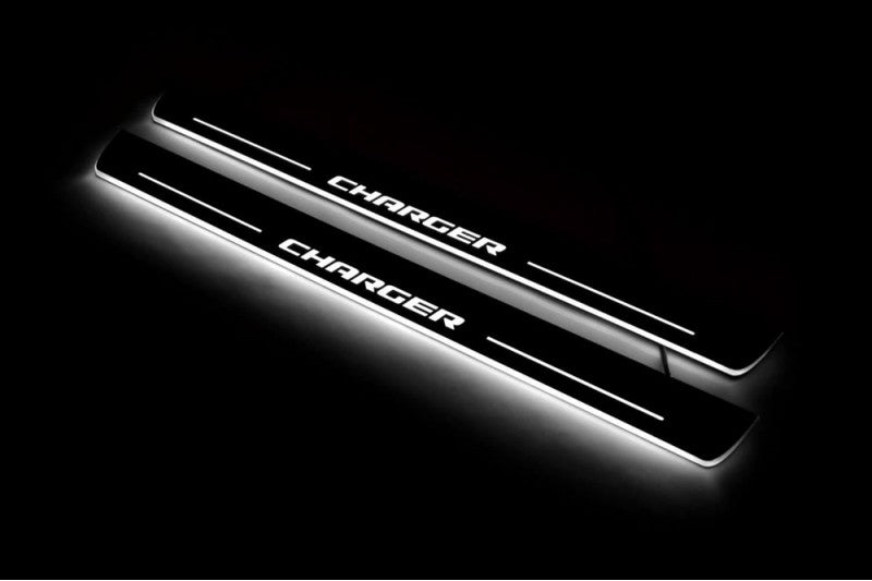 Dodge Charger LD 2011+ stainless steel LED door sill plates with Charger logo