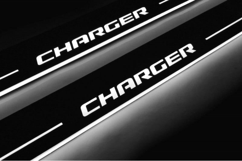 Dodge Charger LD 2011+ stainless steel LED door sill plates with Charger logo