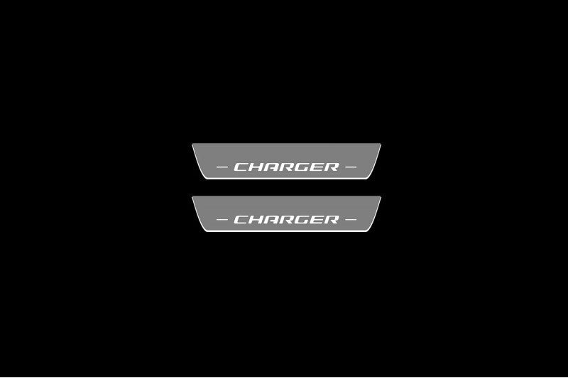 Dodge Charger LD 2011+ stainless steel LED door sill plates with CHARGER logo