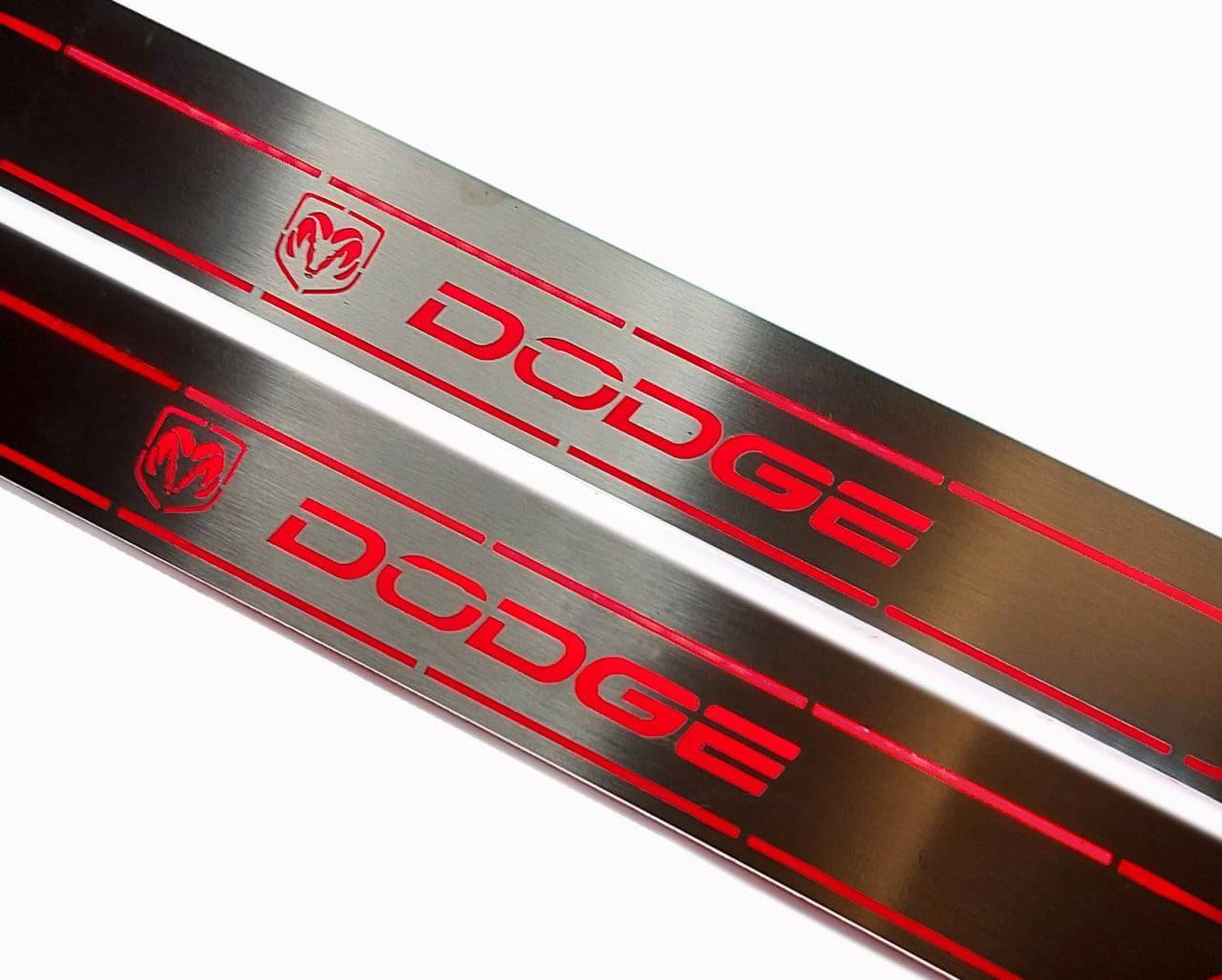 Dodge Charger LD 2023+ stainless steel LED door sill plates with DODGE logo