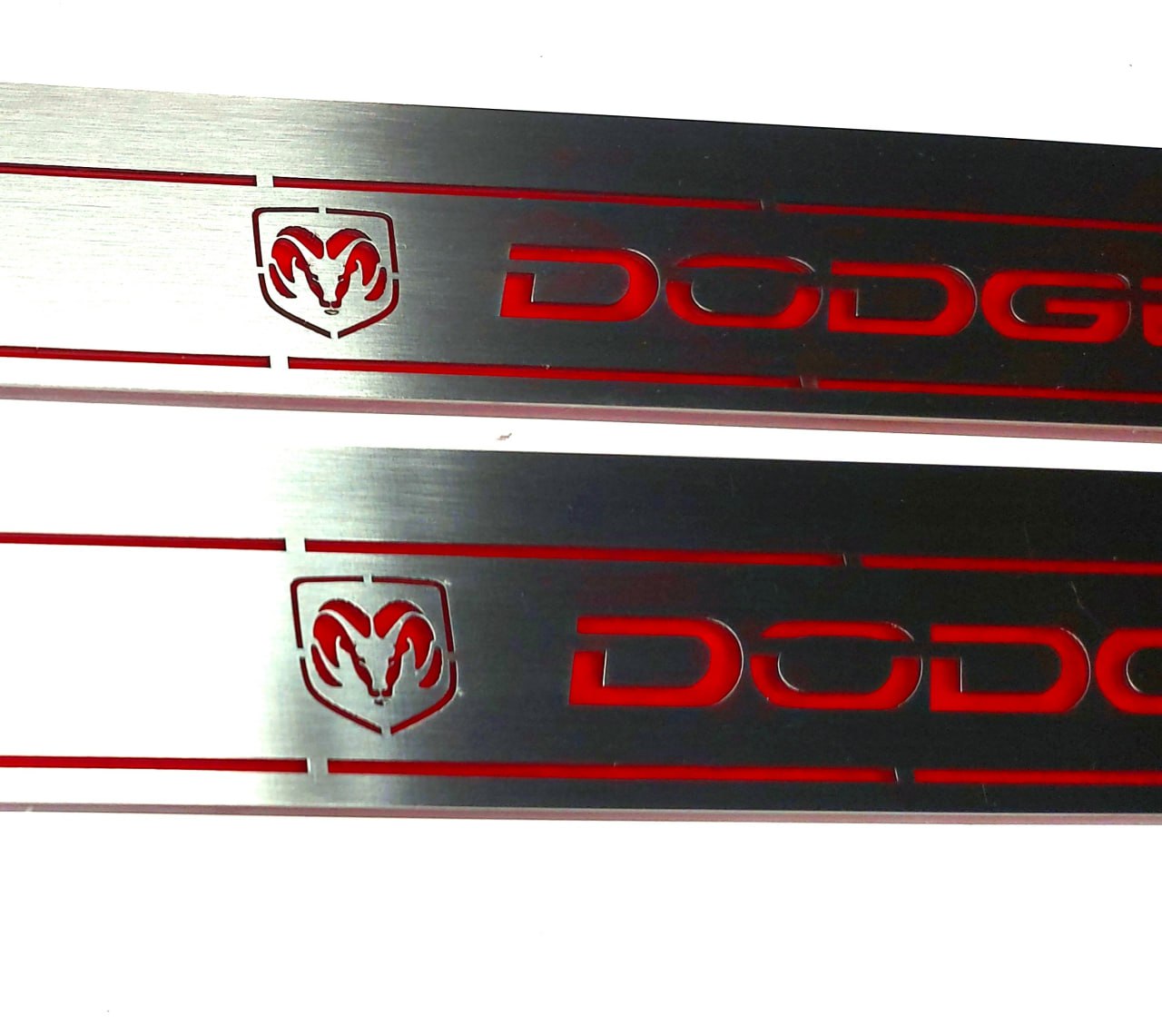 Dodge Charger LD 2011+ door sill plates in stainless steel with DODGE logo