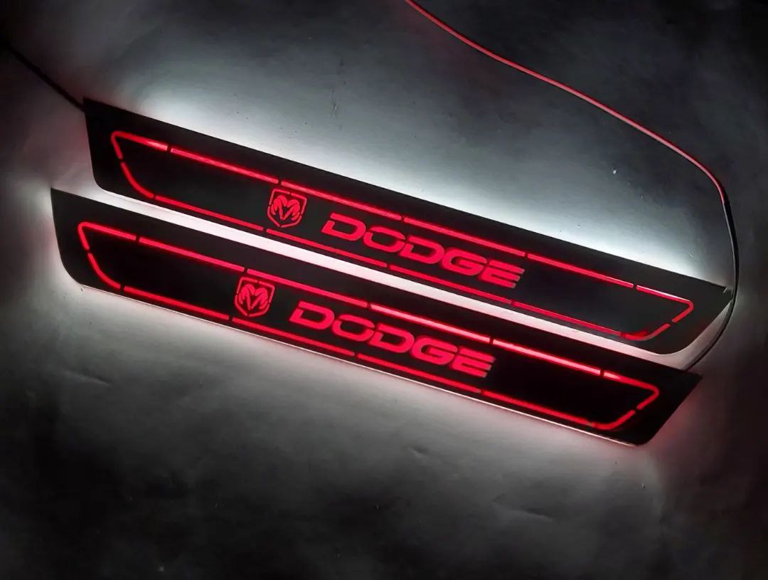 Illuminated LED Door Sill Tread Plates Dodge Charger 2011-2023 With DODGE Logo Dodge Led Door Sills opdesign