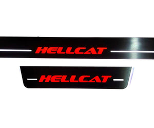 Illuminated LED Door Sill Tread Plates Dodge Charger 2011-2023 With HELLCAT Logo Dodge Led Door Sills opdesign
