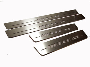 Illuminated LED Door Sill Tread Plates Dodge Charger 2011-2023 With HELLCAT Logo Dodge Led Door Sills opdesign