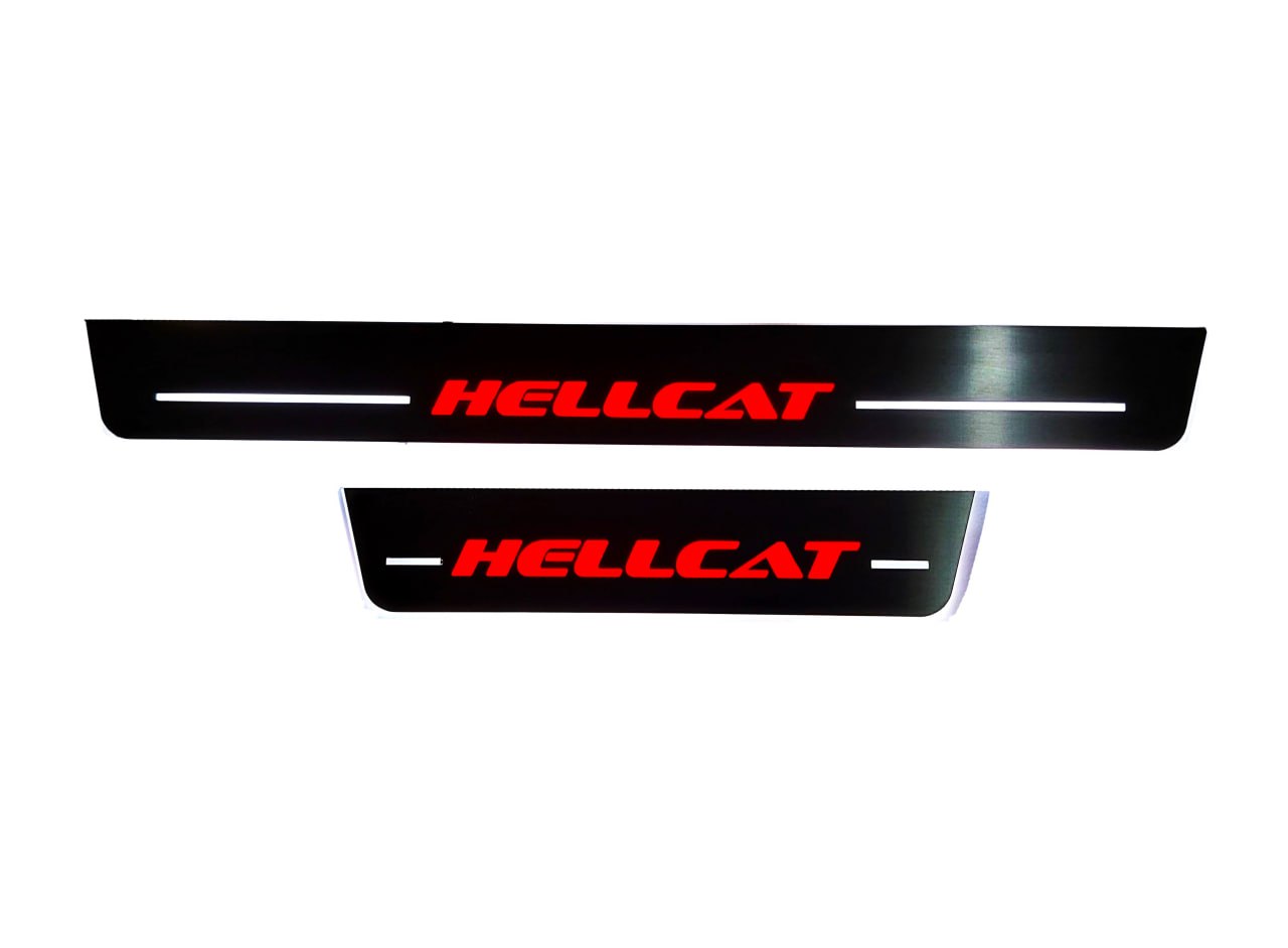 Dodge Charger LD 2011+ illuminated entry guards in stainless steel with HELLCAT logo