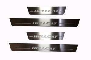 Illuminated LED Door Sill Tread Plates Dodge Charger 2011-2023 With HELLCAT Logo Dodge Led Door Sills opdesign