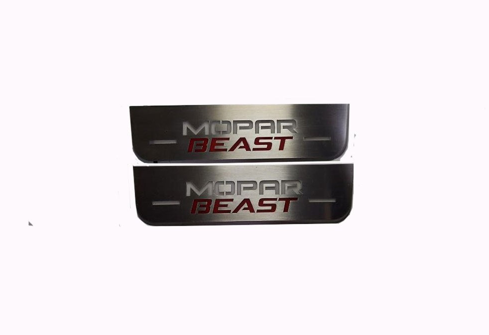 Illuminated LED Door Sill Tread Plates Dodge Charger 2011-2023 With MOPAR BEAST Logo Dodge Led Door Sills opdesign