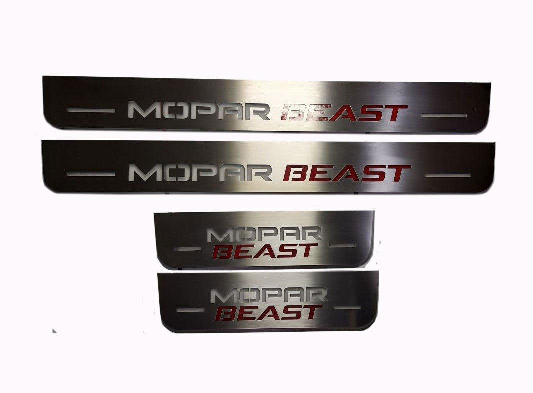 Illuminated LED Door Sill Tread Plates Dodge Charger 2011-2023 With MOPAR BEAST Logo Dodge Led Door Sills opdesign