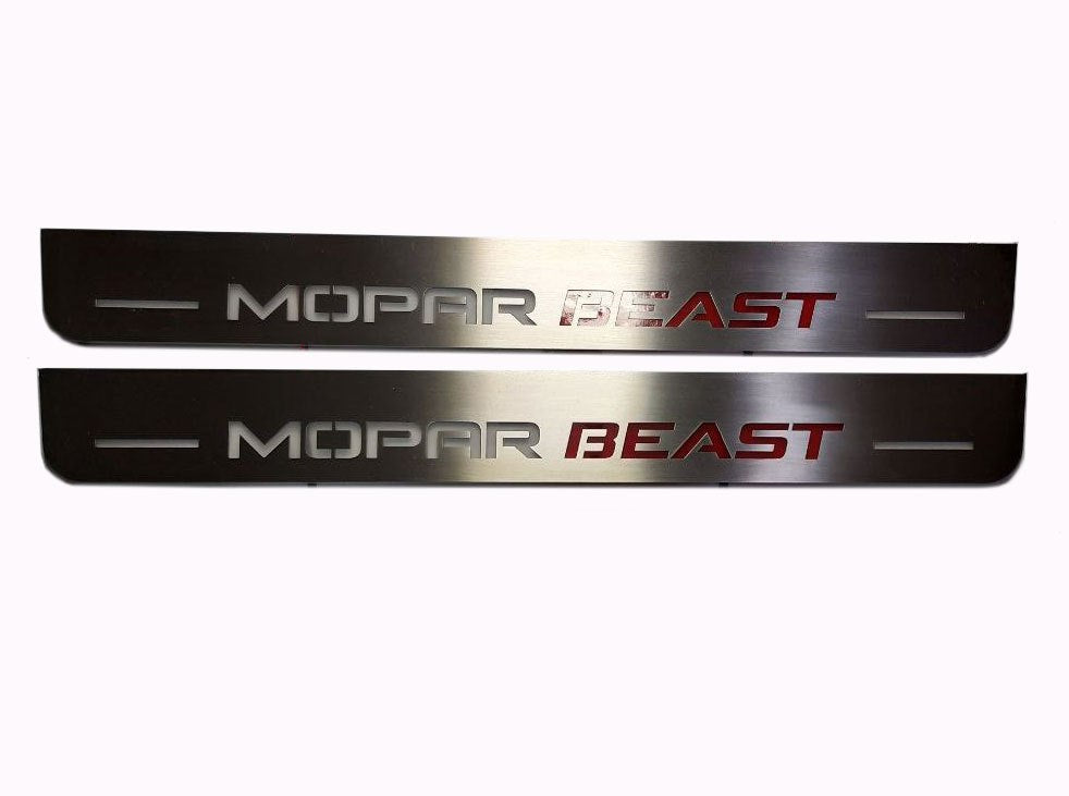 Dodge Charger LD 2011+ door sill plates in stainless steel with MOPAR BEAST logo