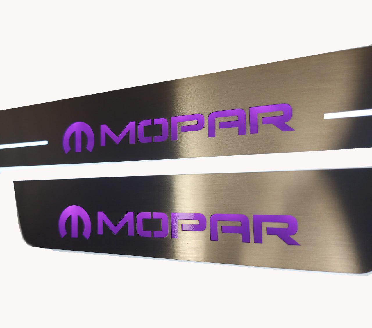 Dodge Charger LD 2011+ stainless steel LED door sill plates with MOPAR logo