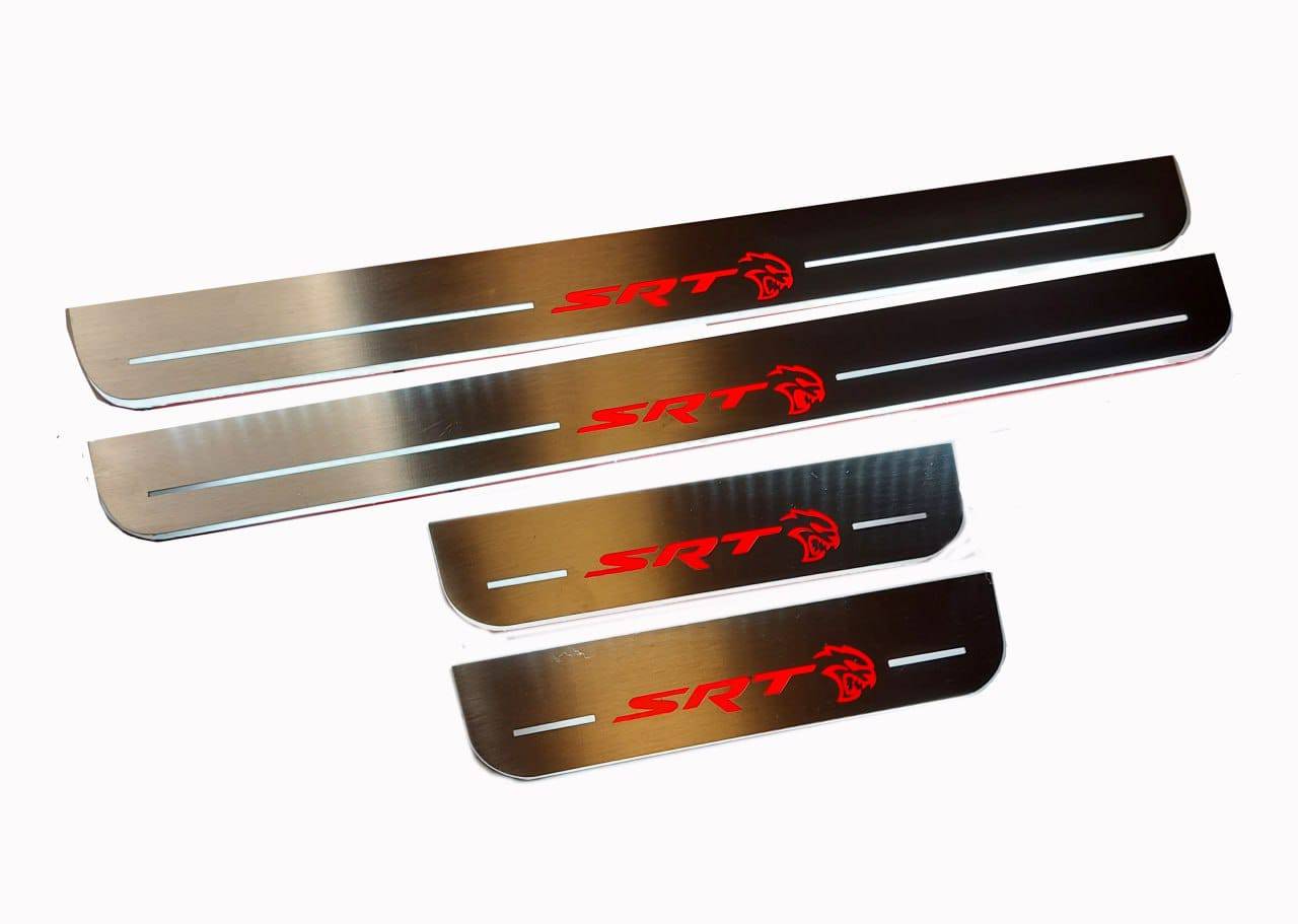 Illuminated LED Door Sill Tread Plates Chrysler 300C II 2011-2023 With HELLCAT Logo Chrysler Led Door Sills opdesign