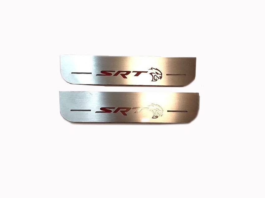 Dodge Charger LD 2023+ stainless steel LED door sill plates with SRT HELLCAT logo