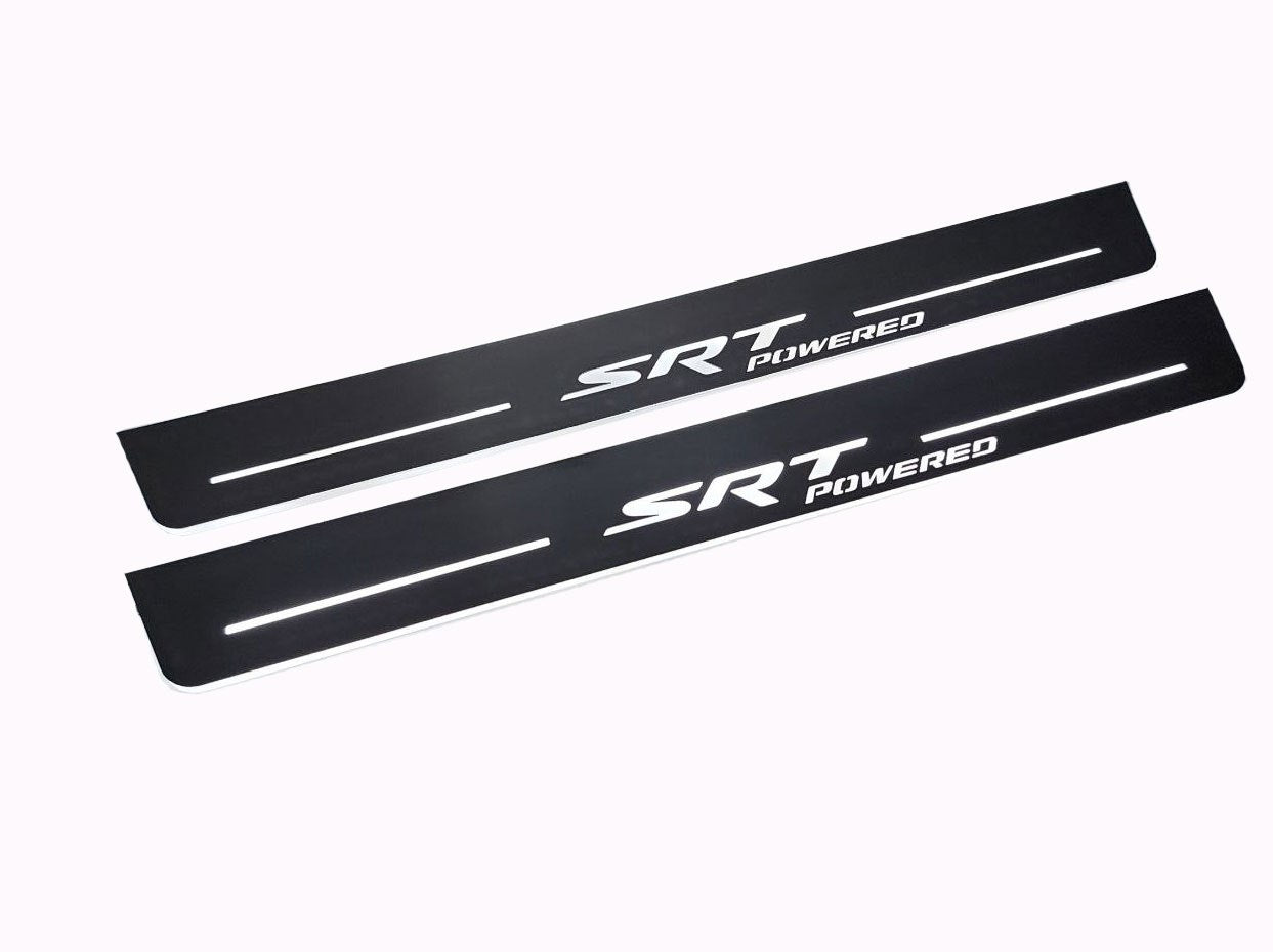 Illuminated LED Door Sill Tread Plates Dodge Charger 2011-2023 With SRT POWERED Logo Dodge Led Door Sills opdesign