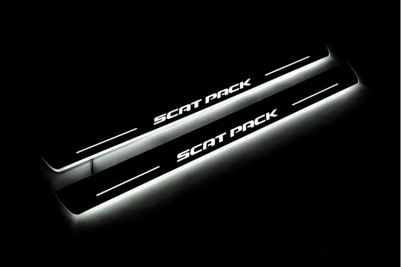 Dodge Charger LD 2011+ stainless steel LED door sill plates with SCAT PACK logo