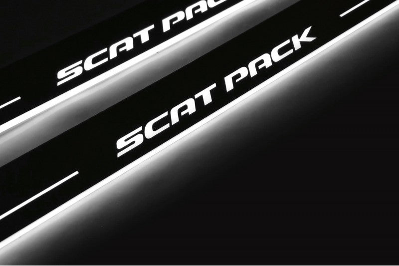 Dodge Charger LD 2011+ stainless steel LED door sill plates with SCAT PACK logo