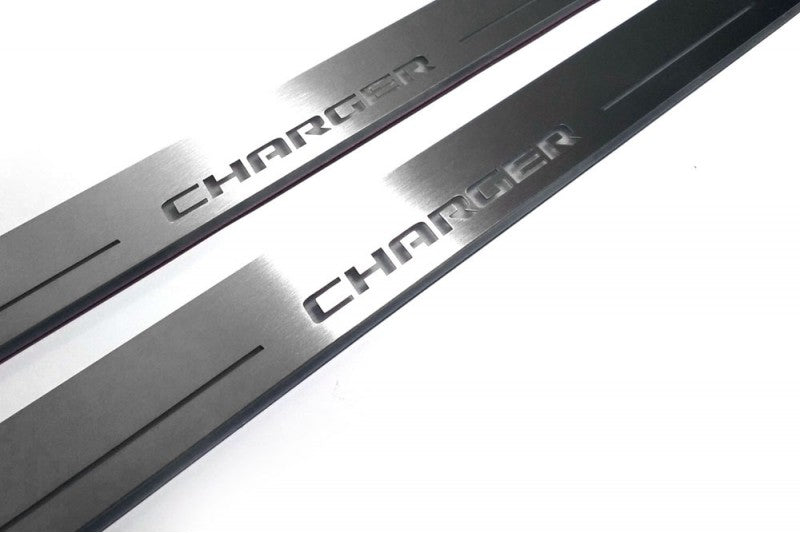Dodge Charger LD 2011+ stainless steel LED door sill plates with Charger logo