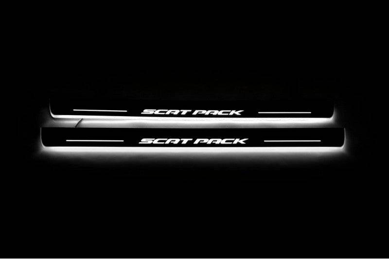 Dodge Charger LD 2011+ stainless steel LED door sill plates with SCAT PACK logo