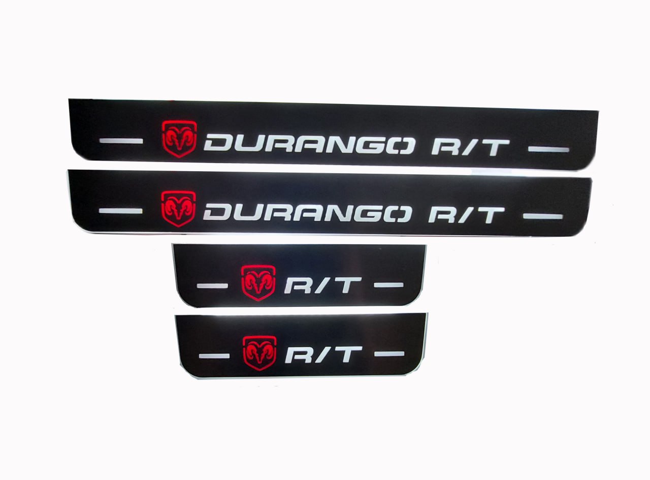 Dodge Durango III 2011+ door sill plates in stainless steel with DURANGO R/T logo