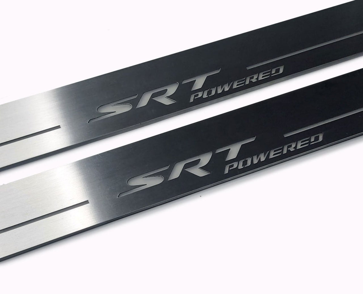 Dodge Durango III 2011+ stainless steel LED door sill plates with SRT POWERED logo