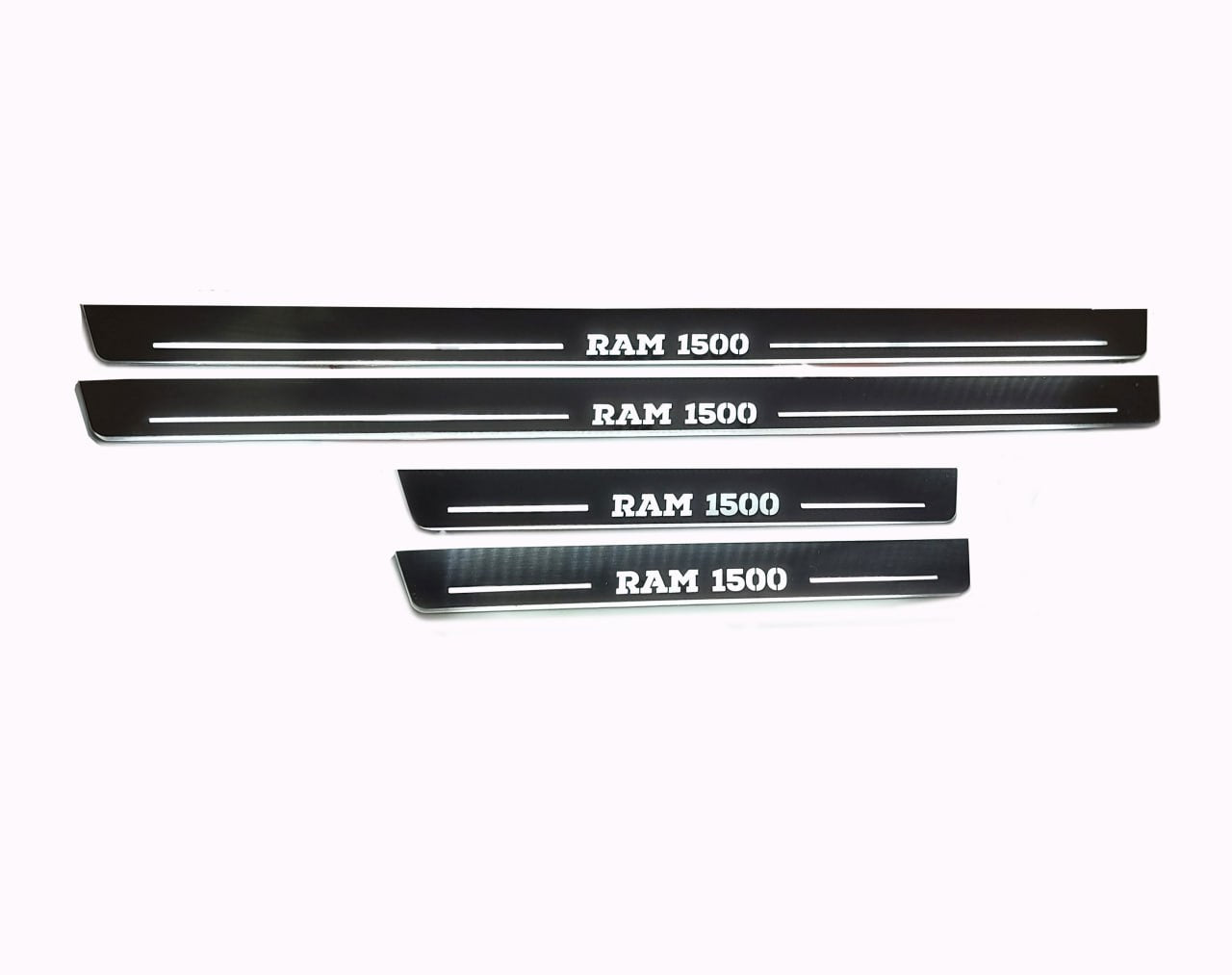 RAM 1500 IV 2009+ stainless steel illuminated door sill protectors with Illuminated RAM 1500 logo