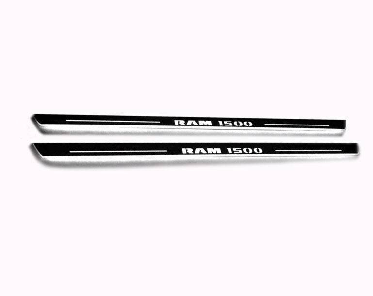 RAM 1500 IV 2009+ stainless steel illuminated door sill protectors with Illuminated RAM 1500 logo