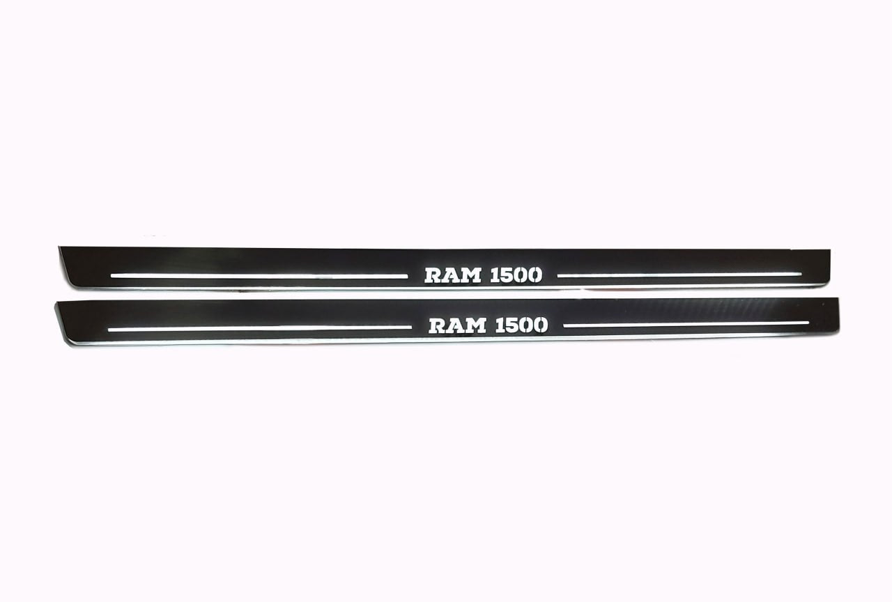 Illuminated LED Door Sill Tread Plates Dodge Ram IV 2009-2018 With RAM 1500 Logo Dodge Led Door Sills opdesign
