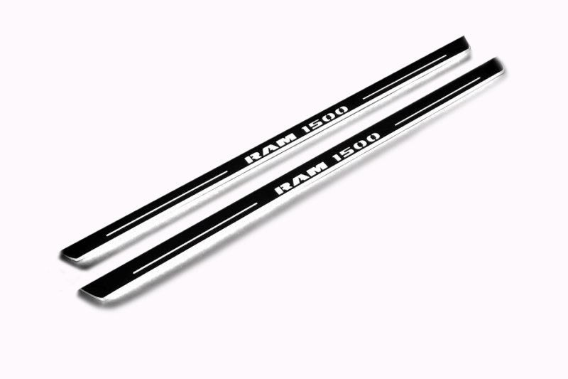 RAM 1500 IV 2009+ stainless steel illuminated door sill protectors with Illuminated RAM 1500 logo
