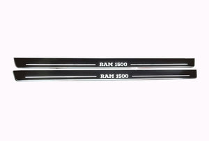 Illuminated LED Door Sill Tread Plates Dodge Ram V 2019+ With RAM 1500 Logo (Type 2) Dodge Led Door Sills opdesign