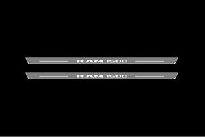 Illuminated LED Door Sill Tread Plates Dodge Ram V 2019+ With RAM 1500 Logo Dodge Led Door Sills opdesign