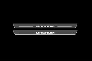 Illuminated LED Door Sill Tread Plates Dodge Magnum 2004-2008 With Magnum Logo Dodge Led Door Sills opdesign