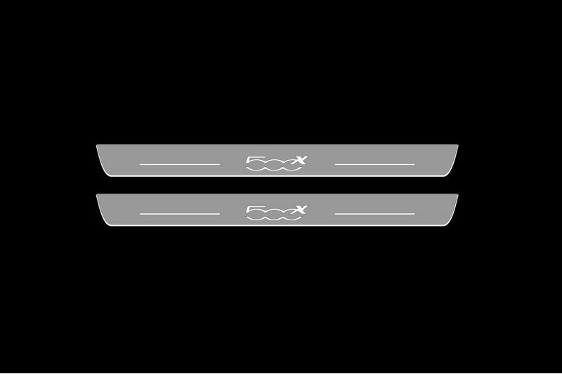 Illuminated LED Door Sill Tread Plates Fiat 500X 2014+ With 500X Logo Fiat Led Door Sills opdesign