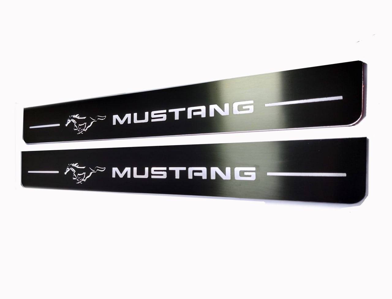 LED door sill plates for Ford Mustang V S197 2005+ stainless steel with Mustang logo