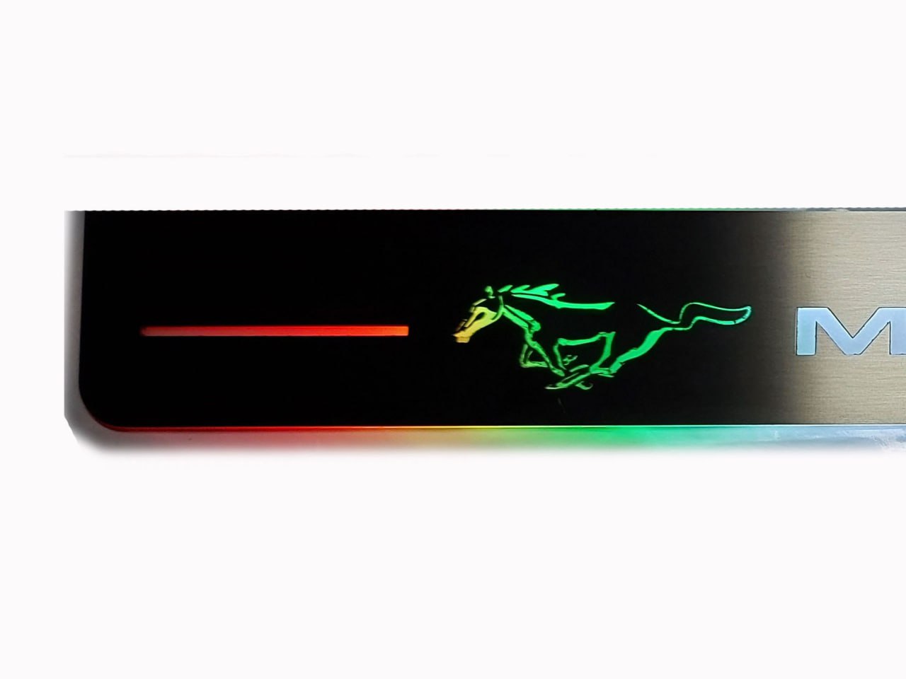 Illuminated LED Door Sill Tread Plates Ford Mustang VI 2015-2023 With Mustang Logo Ford Led Door Sills opdesign