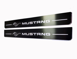 Illuminated LED Door Sill Tread Plates Ford Mustang VI 2015-2023 With Mustang Logo Ford Led Door Sills opdesign