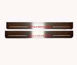 Ford Fusion II CD4 2012+ LED door sill plates in stainless steel with Fusion logo